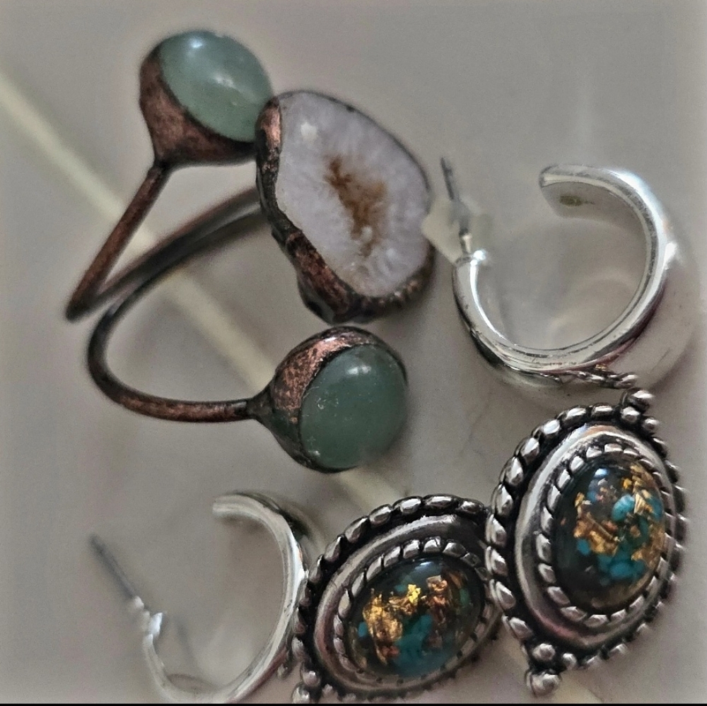 Set 9.40 Sterling Hallmarked Earrings And Artisan Wear 2 Ways Necklace x4 - Picture 5 of 17